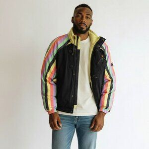 Davidsson Snow Bound Mens Medium Multicolor Stripe 1/2 Zip Jacket Coat Holes